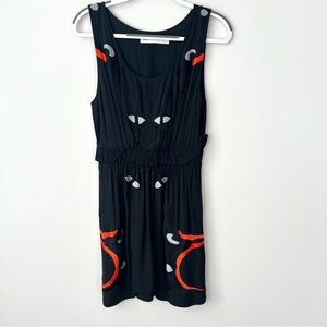 Alice McCall Abstract Print Pattern Embroidered Sleeveless Mini Dress Black